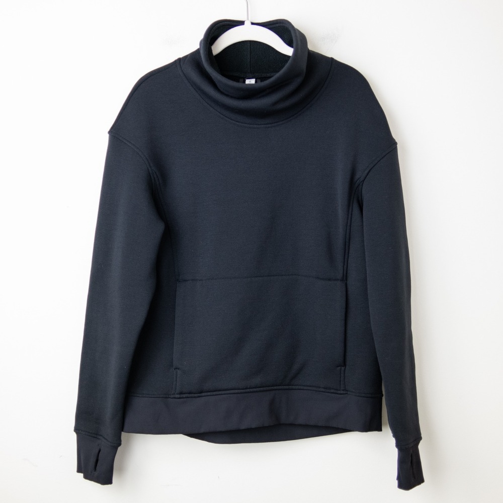 Lululemon Kick The Cold Funnel Neck Pullover Womens 6 Black Polartec Thumbhole
